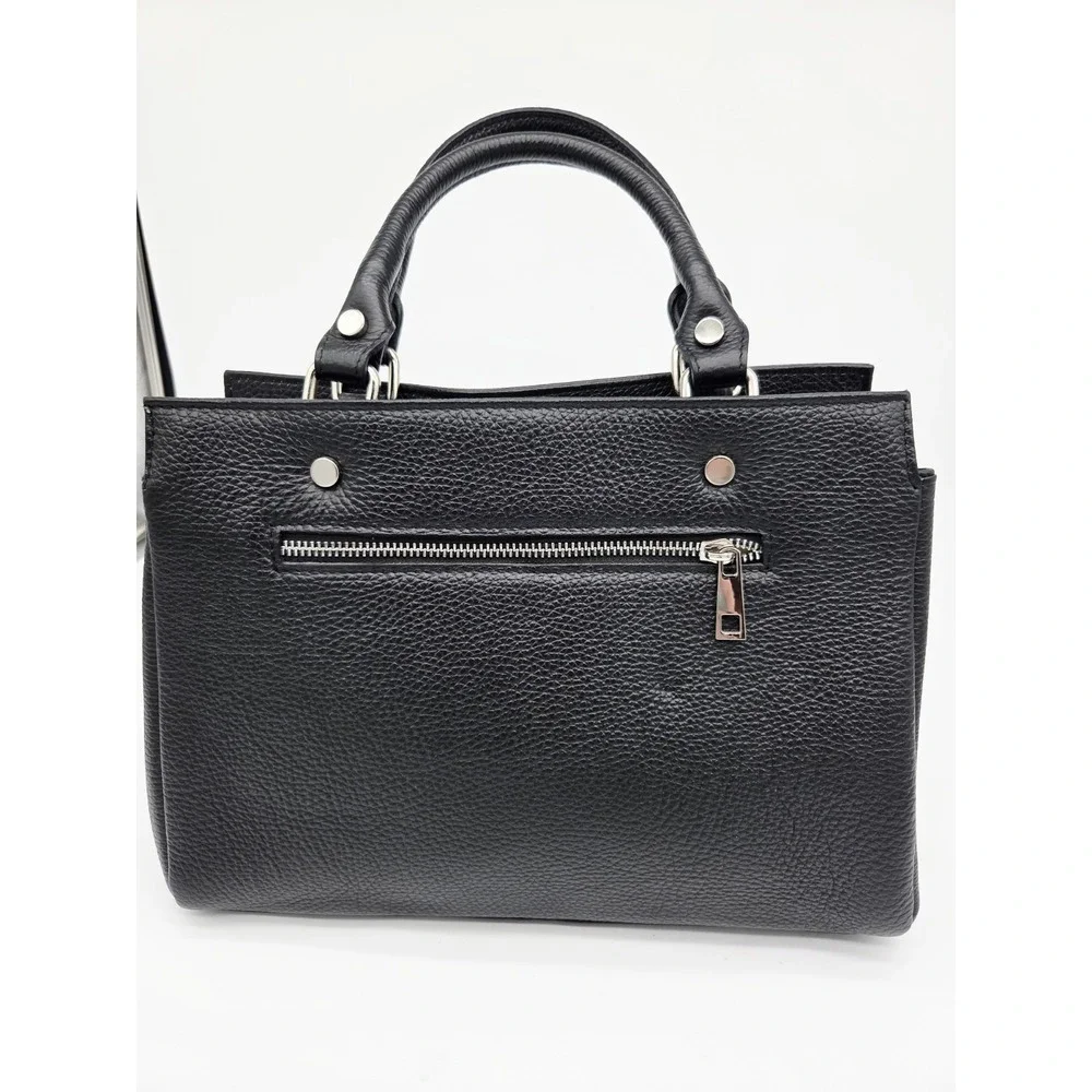 Italian Leather Anna Luchini Satchel Black Pebbled Genuine Leather NEW no tag